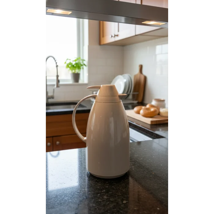 Cam İç Hazneli Vakumlu Termos 1.0 Litre - Sıcak ve Soğuk Tutucu krem