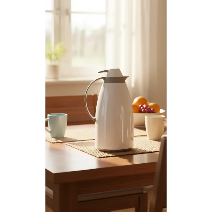 Cam İç Hazneli Vakumlu Termos 1.0 Litre - Sıcak ve Soğuk Tutucu beyaz