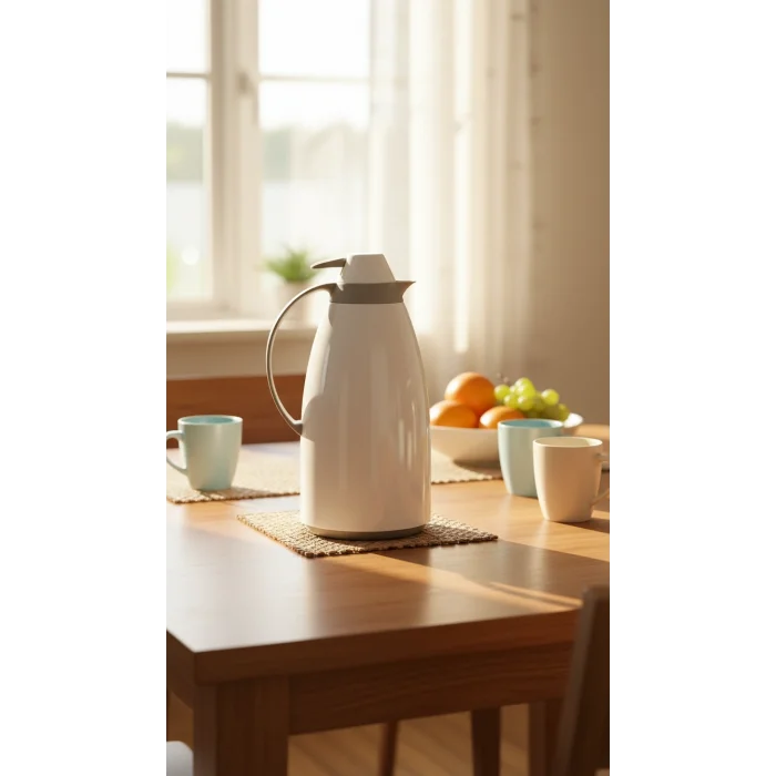 Cam İç Hazneli Vakumlu Termos 1.0 Litre - Sıcak ve Soğuk Tutucu beyaz