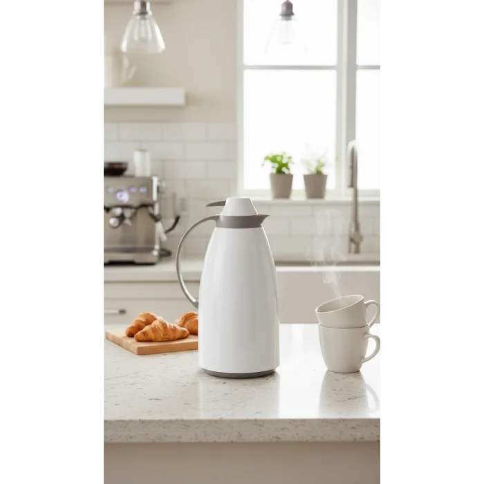 Cam İç Hazneli Vakumlu Termos 1.0 Litre - Sıcak ve Soğuk Tutucu beyaz