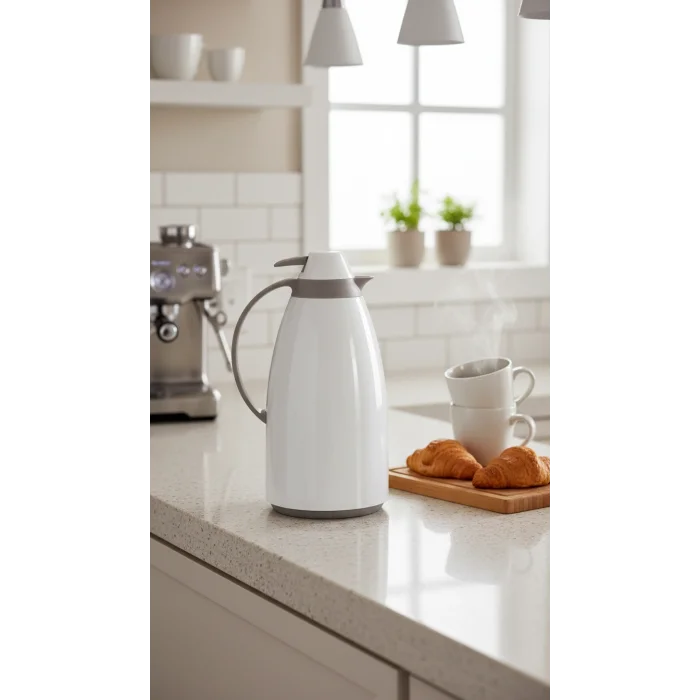 Cam İç Hazneli Vakumlu Termos 1.0 Litre - Sıcak ve Soğuk Tutucu beyaz