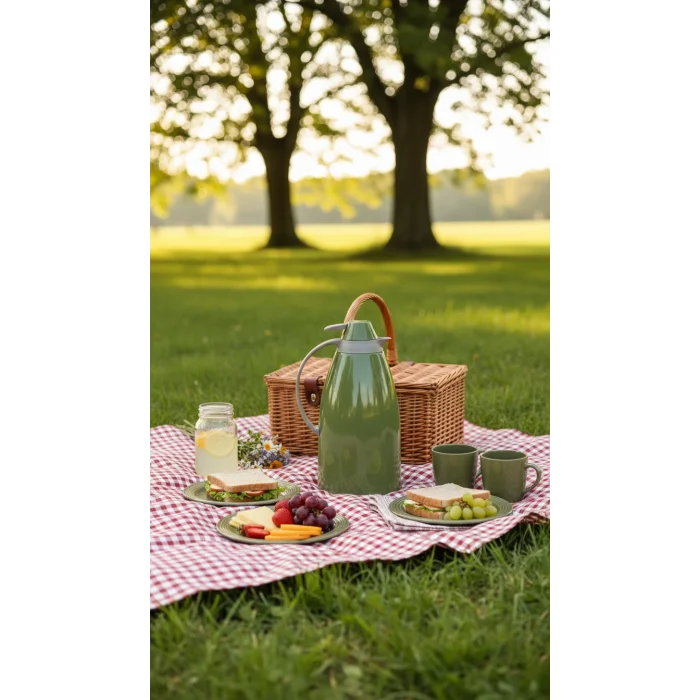 Cam İç Hazneli Vakumlu Termos 1.0 Litre - Sıcak ve Soğuk Tutucu yeşil