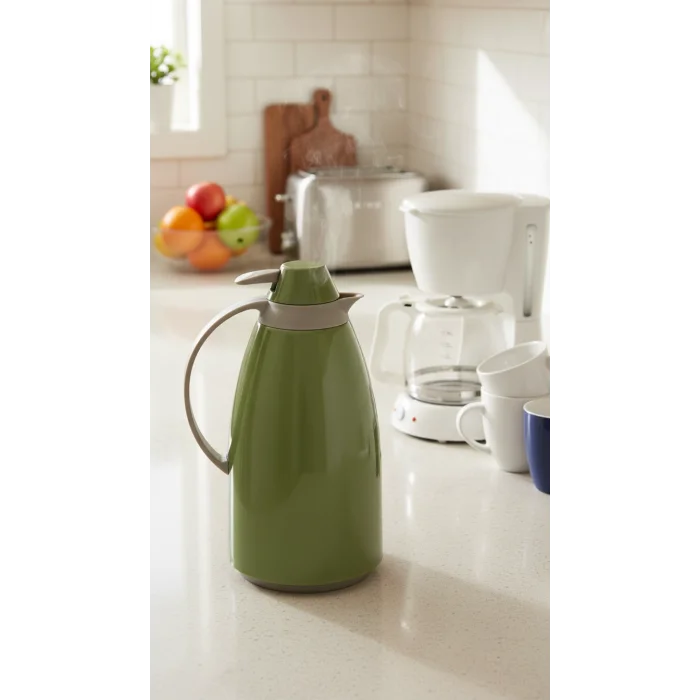 Cam İç Hazneli Vakumlu Termos 1.0 Litre - Sıcak ve Soğuk Tutucu yeşil