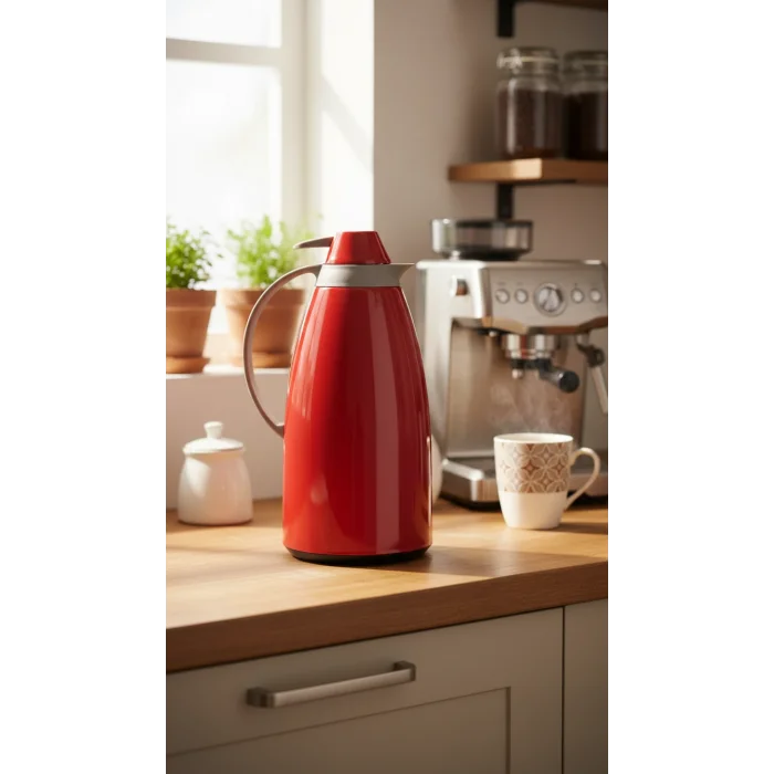 Cam İç Hazneli Vakumlu Termos 1.0 Litre - Sıcak ve Soğuk Tutucu kırmızı