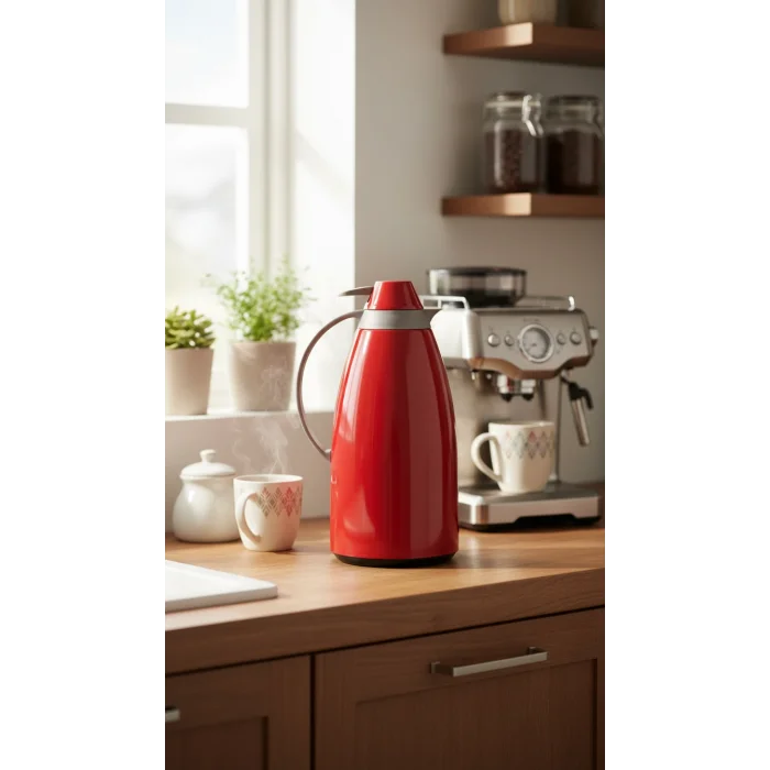 Cam İç Hazneli Vakumlu Termos 1.0 Litre - Sıcak ve Soğuk Tutucu kırmızı