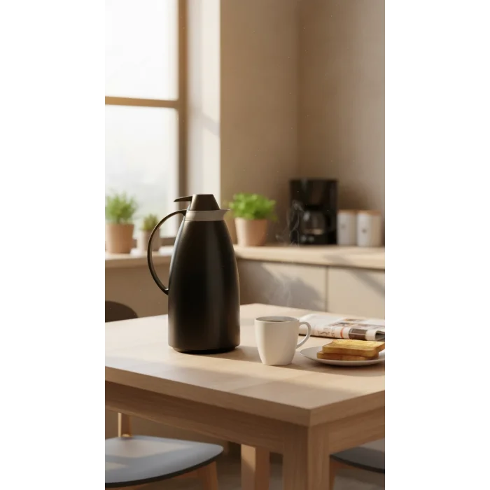Cam İç Hazneli Vakumlu Termos 1.0 Litre - Sıcak ve Soğuk Tutucu siyah