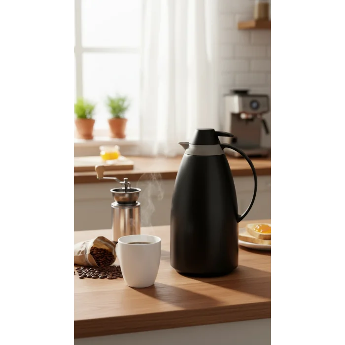 Cam İç Hazneli Vakumlu Termos 1.0 Litre - Sıcak ve Soğuk Tutucu siyah