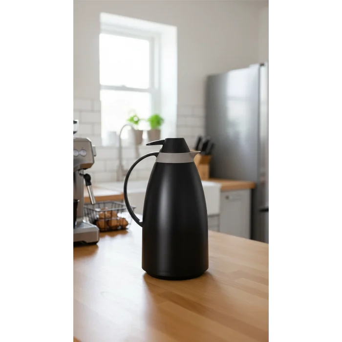 Cam İç Hazneli Vakumlu Termos 1.0 Litre - Sıcak ve Soğuk Tutucu siyah