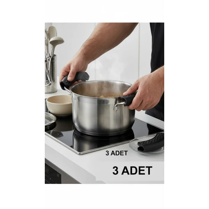 Lüks Yanmaz Yapışmaz Silikon Tencere Tutacağı – 3 Çift, Şık ve Isı Yalıtımlı