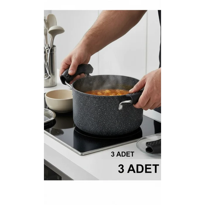Lüks Yanmaz Yapışmaz Silikon Tencere Tutacağı – 3 Çift, Şık ve Isı Yalıtımlı
