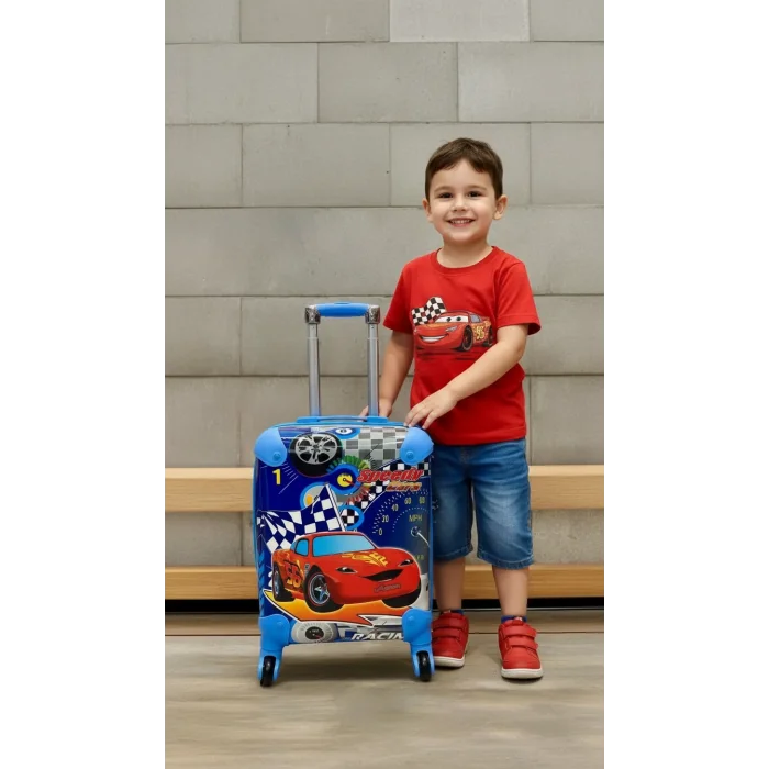 Speedy Cars Premium Mavi Erkek Çocuk Valizi