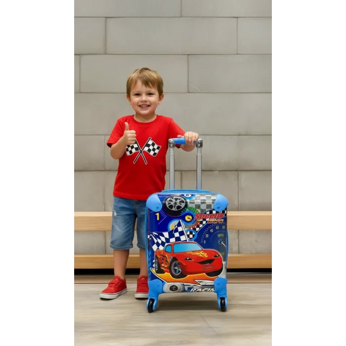 Speedy Cars Premium Mavi Erkek Çocuk Valizi