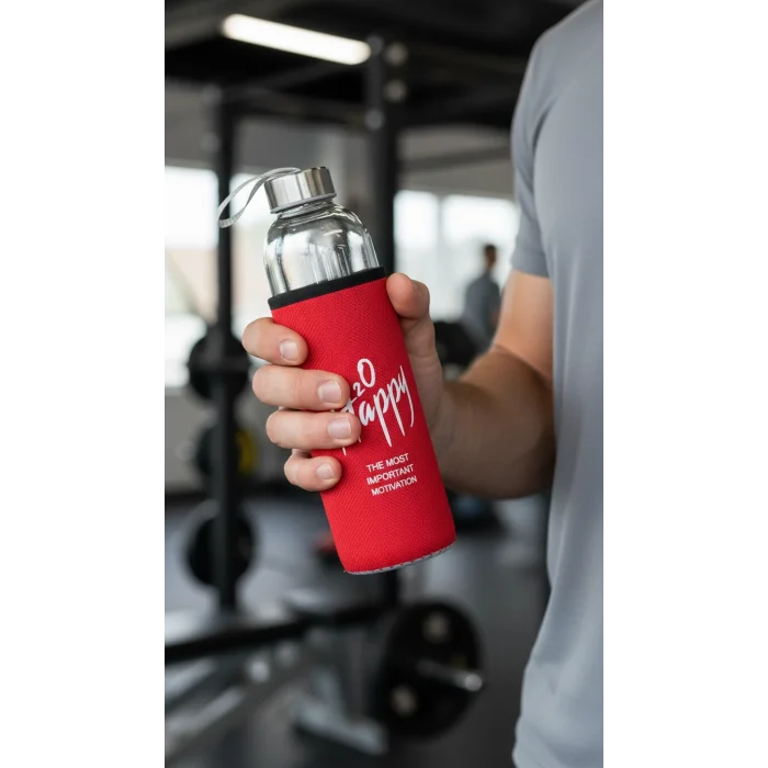 Premium Kılıflı Cam Matara 1000 ml – Kırmızı