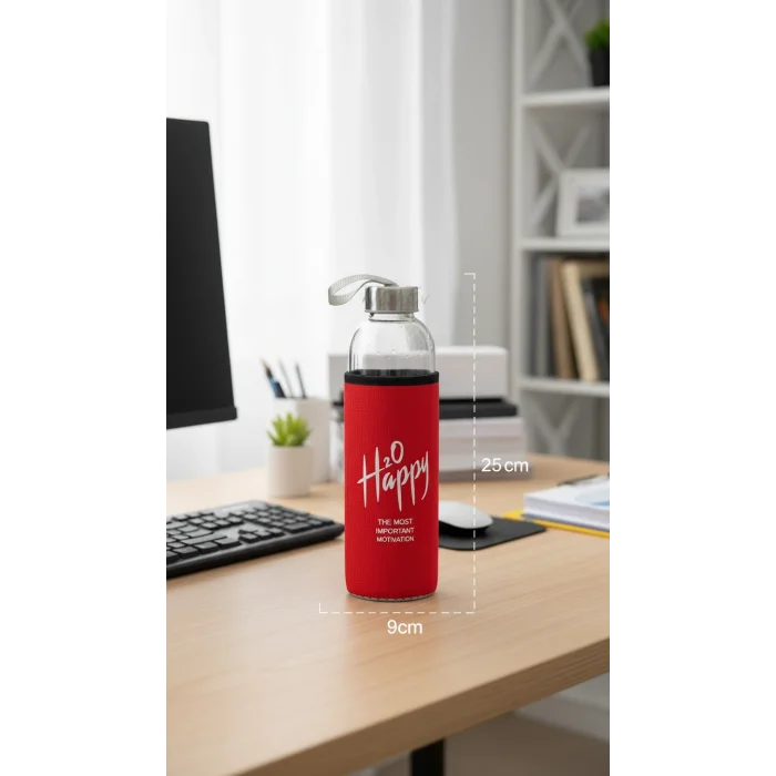 Premium Kılıflı Cam Matara 1000 ml – Kırmızı