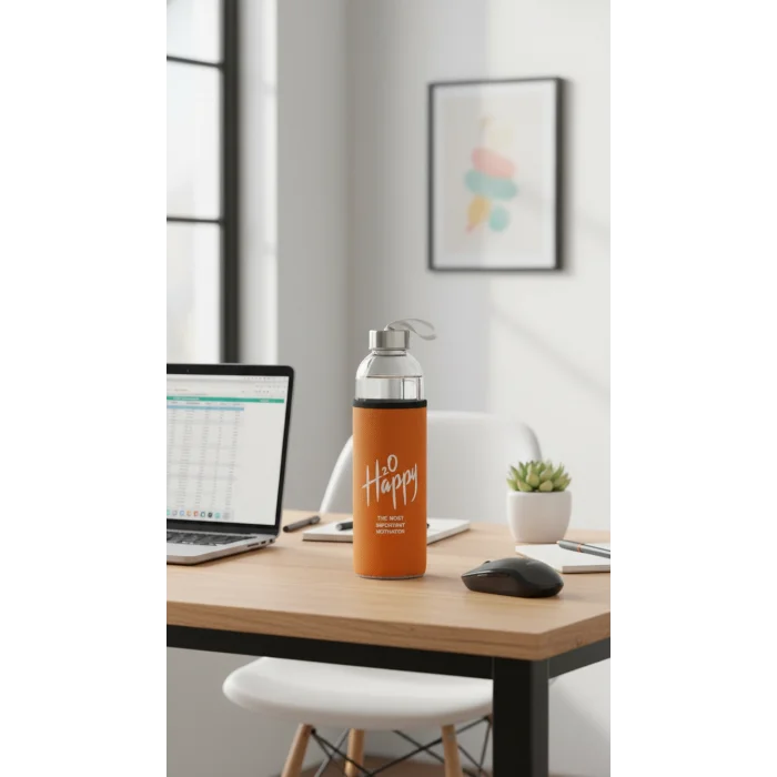 Turuncu Kılıflı Cam Matara 1000ml – Şıklık ve Yeni Başlangıç