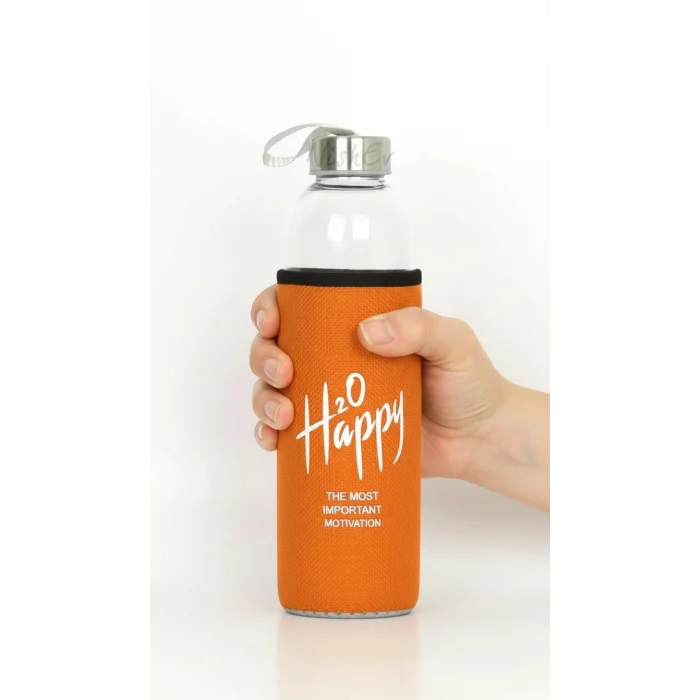 Turuncu Kılıflı Cam Matara 1000ml – Şıklık ve Yeni Başlangıç