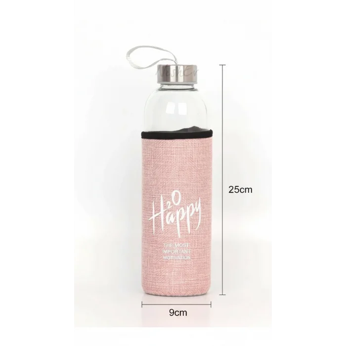 Lüks Şeffaf Kılıflı Cam Matara 1000ml – Açık Pembe