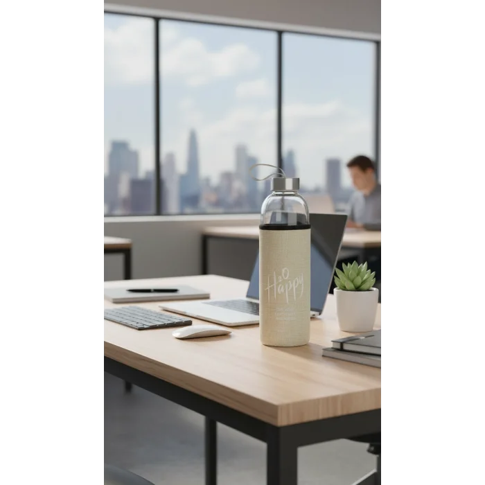 Sarı Kılıflı Premium Cam Matara 1000 ml – Şık Su Taşıma Çözümü