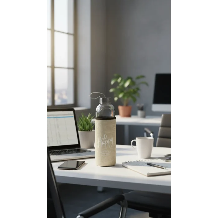 Sarı Kılıflı Premium Cam Matara 1000 ml – Şık Su Taşıma Çözümü