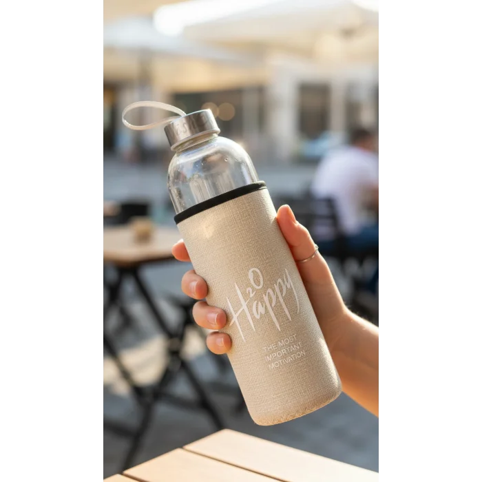 Sarı Kılıflı Premium Cam Matara 1000 ml – Şık Su Taşıma Çözümü