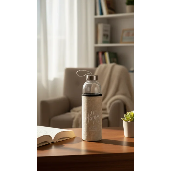 Sarı Kılıflı Premium Cam Matara 1000 ml – Şık Su Taşıma Çözümü