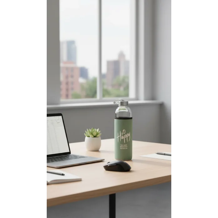 Premium Fıstık Yeşili Kılıflı Cam 1000ml Matara