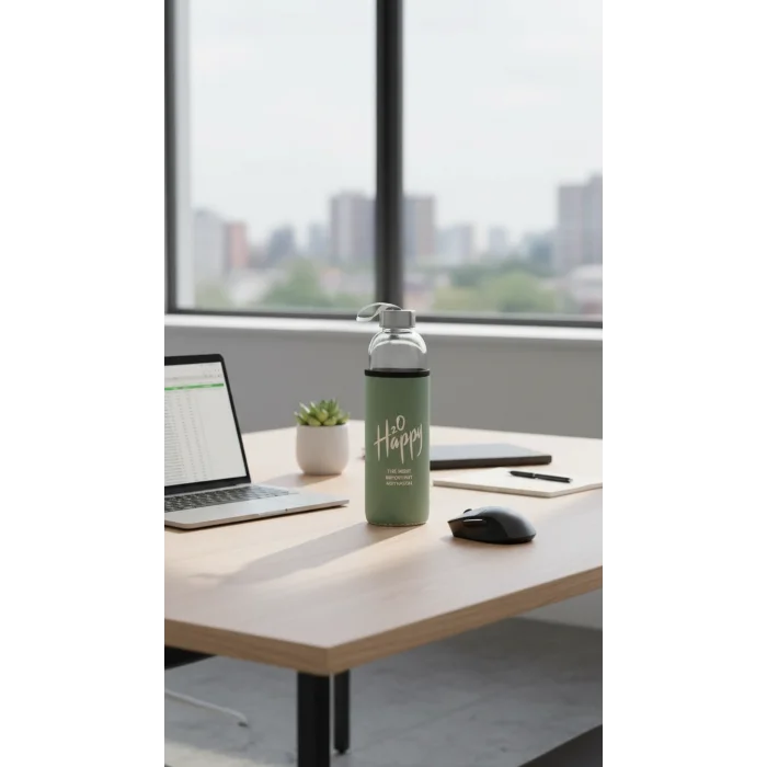 Premium Fıstık Yeşili Kılıflı Cam 1000ml Matara