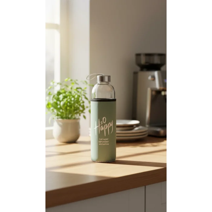 Premium Fıstık Yeşili Kılıflı Cam 1000ml Matara