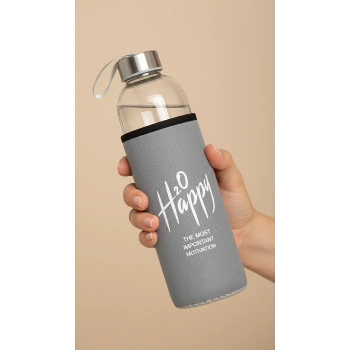 Premium Gri Kılıflı Cam Matara 1000ml – Şıklık