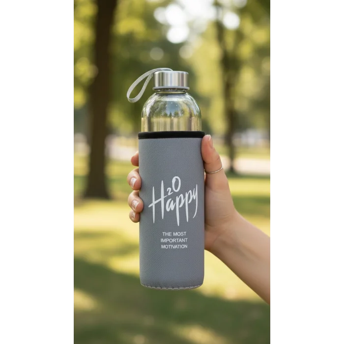 Premium Gri Kılıflı Cam Matara 1000ml – Şıklık