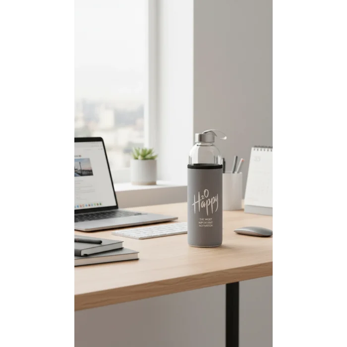 Premium Gri Kılıflı Cam Matara 1000ml – Şıklık