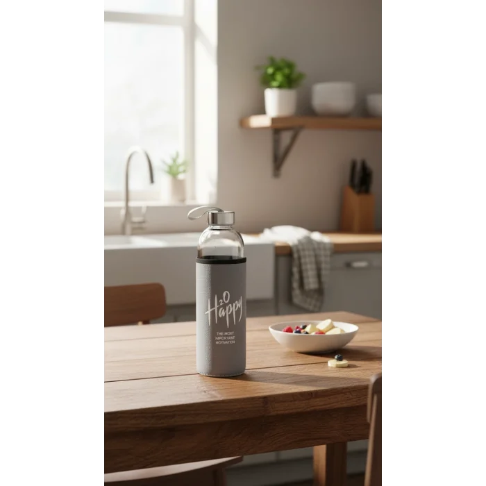 Premium Gri Kılıflı Cam Matara 1000ml – Şıklık