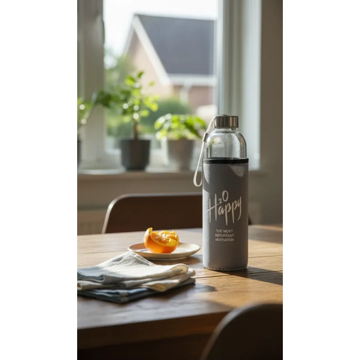 Premium Gri Kılıflı Cam Matara 1000ml – Şıklık