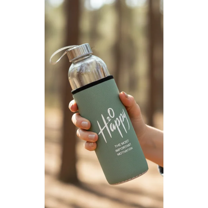 Premium Fıstık Yeşili Kılıflı Cam 500ml Matara