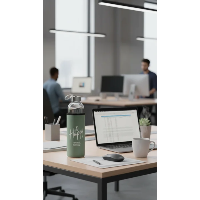 Premium Fıstık Yeşili Kılıflı Cam 500ml Matara