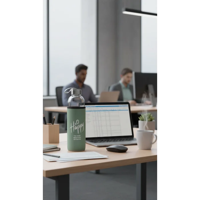 Premium Fıstık Yeşili Kılıflı Cam 500ml Matara