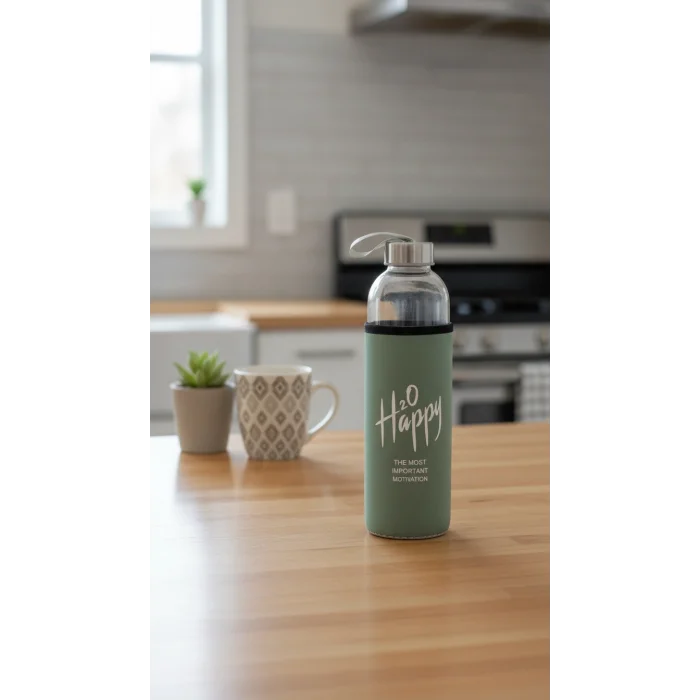 Premium Fıstık Yeşili Kılıflı Cam 500ml Matara