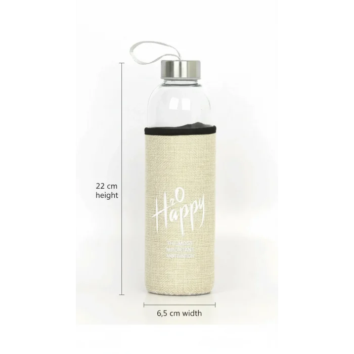 Sarı Kılıflı Premium Cam Matara 500 ml – Şık Su Taşıma Çözümü