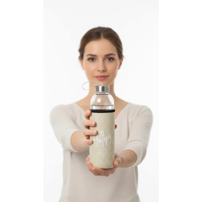 Sarı Kılıflı Premium Cam Matara 500 ml – Şık Su Taşıma Çözümü