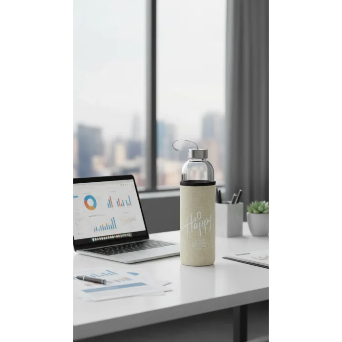 Sarı Kılıflı Premium Cam Matara 500 ml – Şık Su Taşıma Çözümü