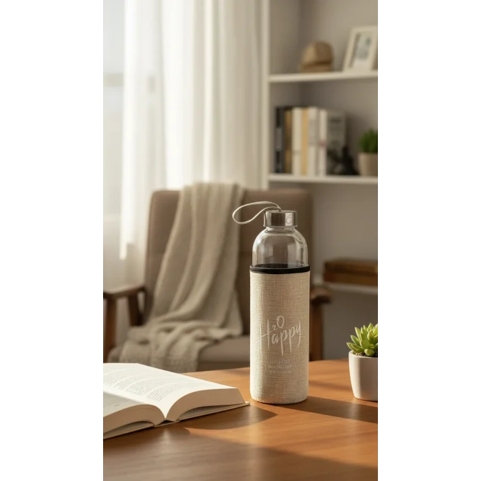 Sarı Kılıflı Premium Cam Matara 500 ml – Şık Su Taşıma Çözümü