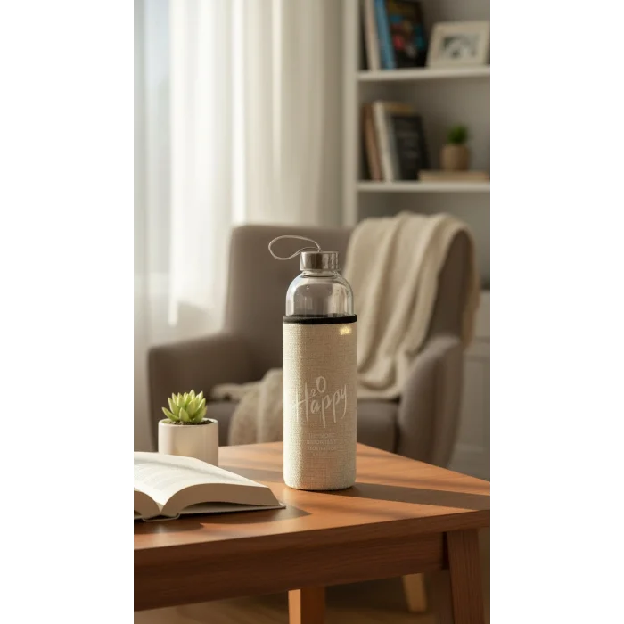 Sarı Kılıflı Premium Cam Matara 500 ml – Şık Su Taşıma Çözümü