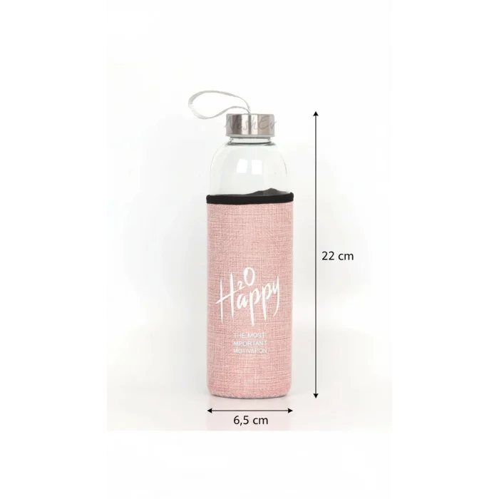 Lüks Şeffaf Kılıflı Cam Matara 500ml – Açık Pembe