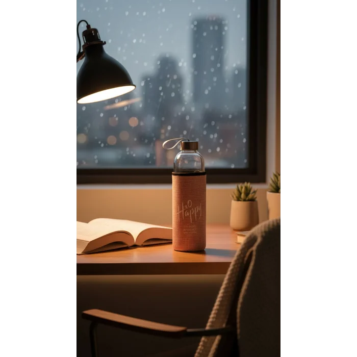 Lüks Şeffaf Kılıflı Cam Matara 500ml – Açık Pembe