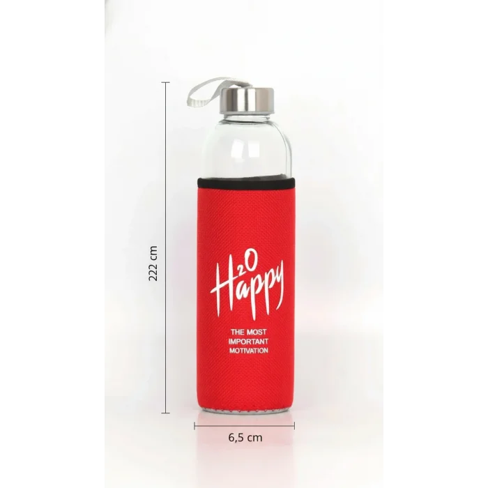 Premium Kılıflı Cam Matara 500 ml – Kırmızı