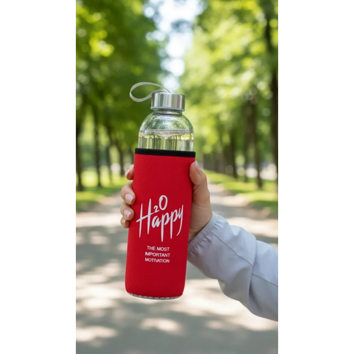 Premium Kılıflı Cam Matara 500 ml – Kırmızı