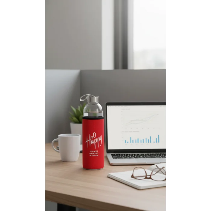 Premium Kılıflı Cam Matara 500 ml – Kırmızı