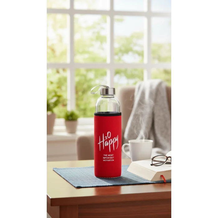 Premium Kılıflı Cam Matara 500 ml – Kırmızı