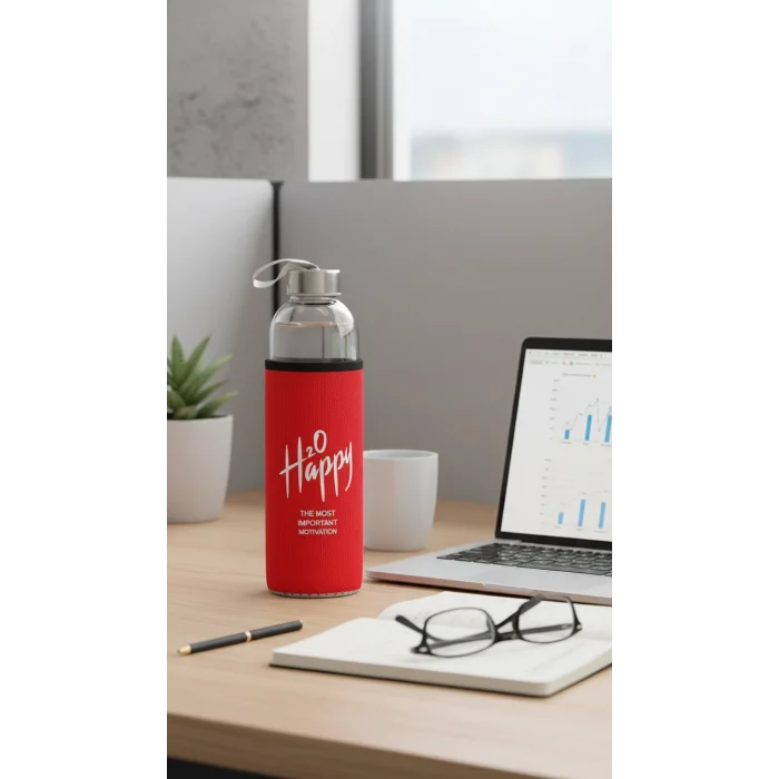 Premium Kılıflı Cam Matara 500 ml – Kırmızı