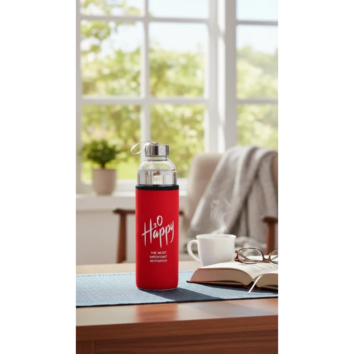 Premium Kılıflı Cam Matara 500 ml – Kırmızı